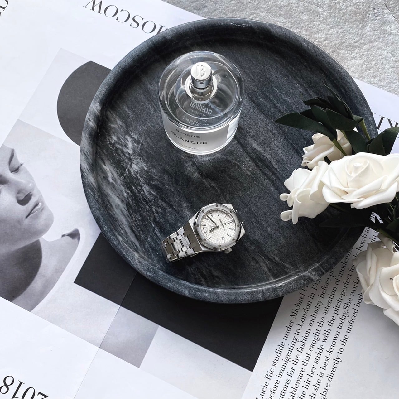 天然大理石ラウンドトレイ