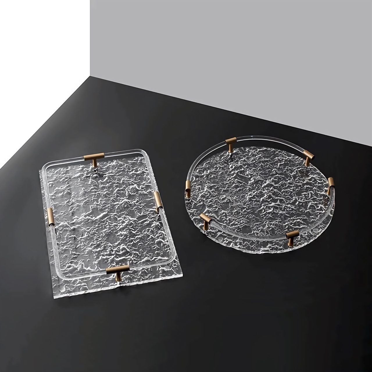 サージアクリルトレイ クリア×ゴールドハンドル
