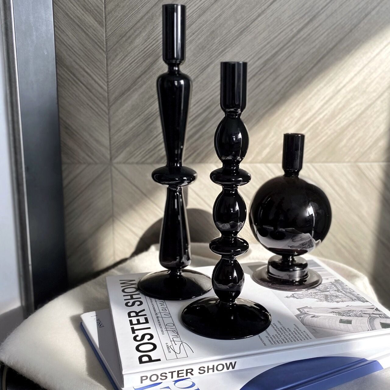 ブラックキャンドルスタンド 3点セット
