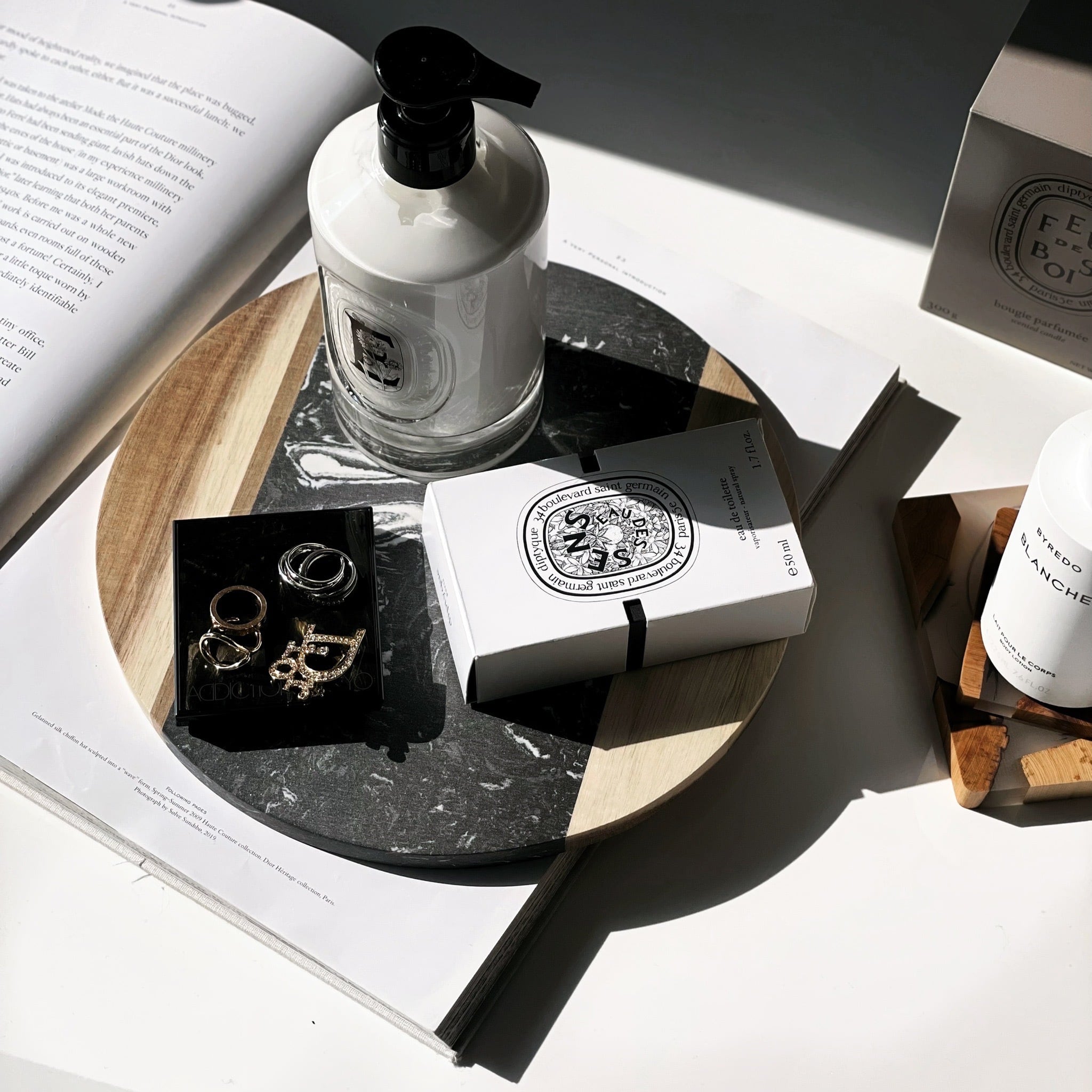 ブラック天然大理石×ウッド プレート