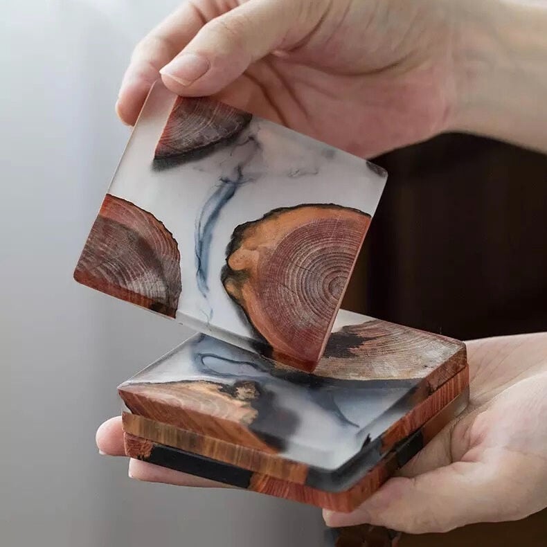 ウッド×マーブル レジンコースター スモール