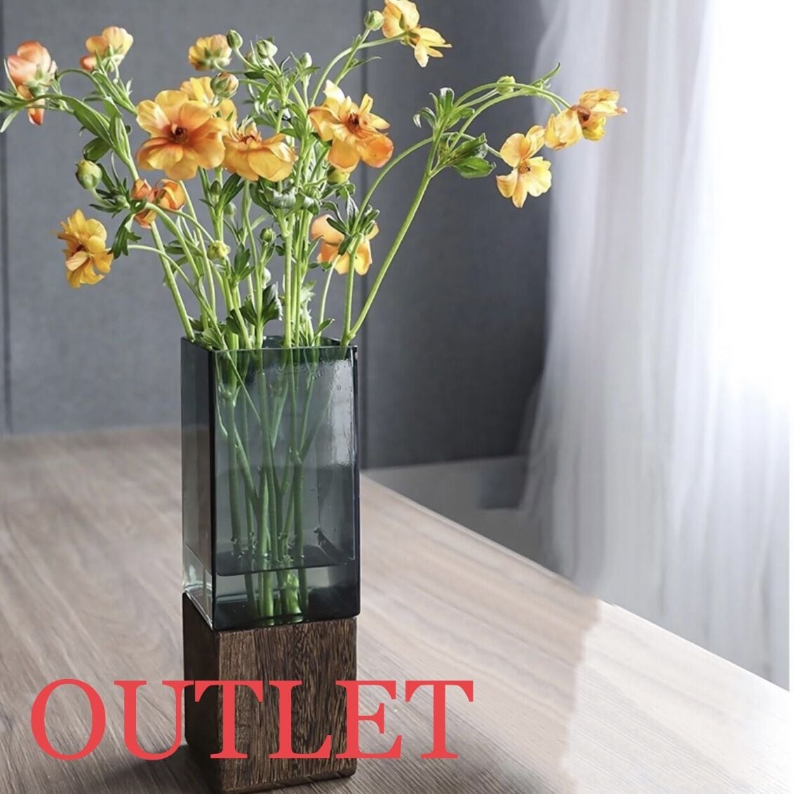【アウトレット10%OFF】クリアグリーンガラス×ウッド スクエア スモール