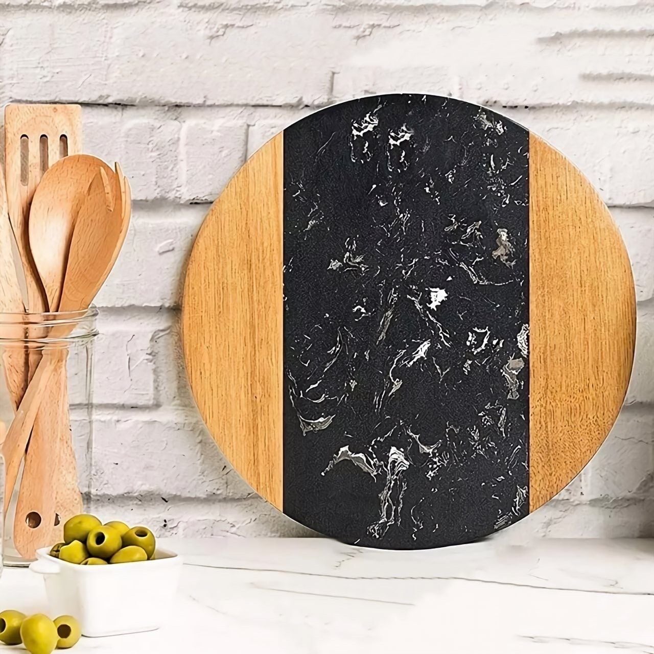 【アウトレット10%OFF】ブラック天然大理石×ウッド プレート