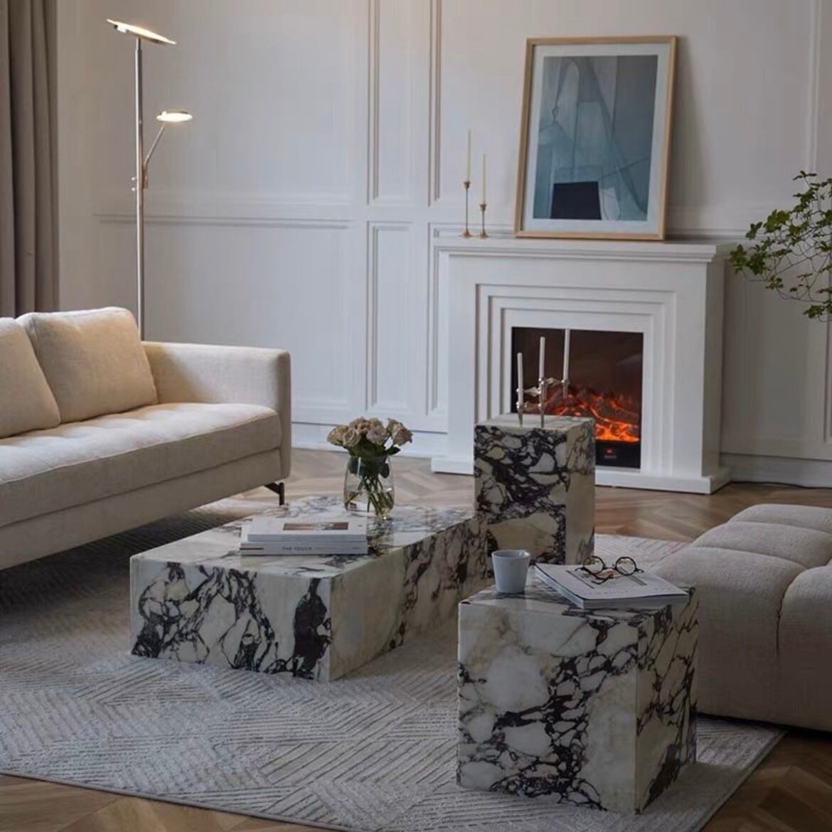 天然大理石サイドテーブル スクエア