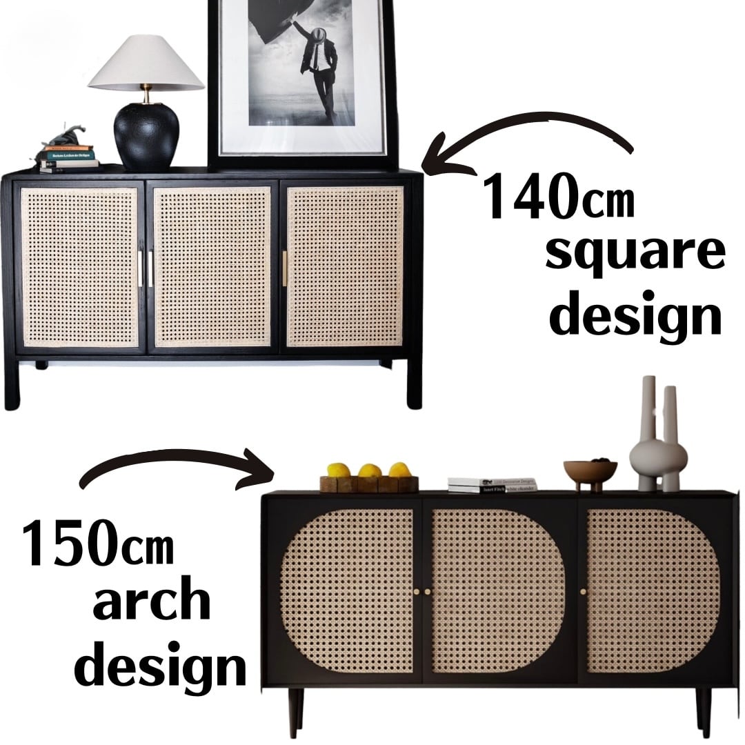 ブラックウッド×ラタン キャビネット