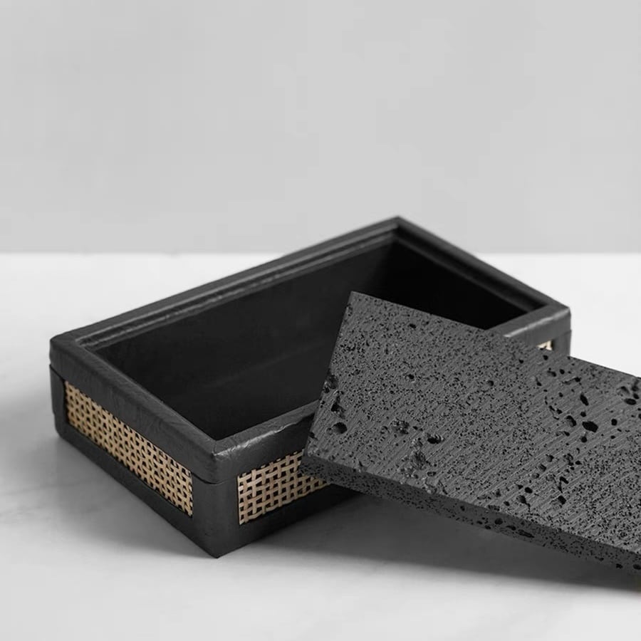 ラタン×ブラックストーン インテリアボックス ラージ