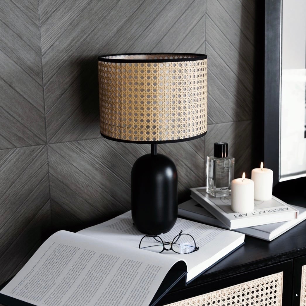 ラタン×ブラックテーブルランプ