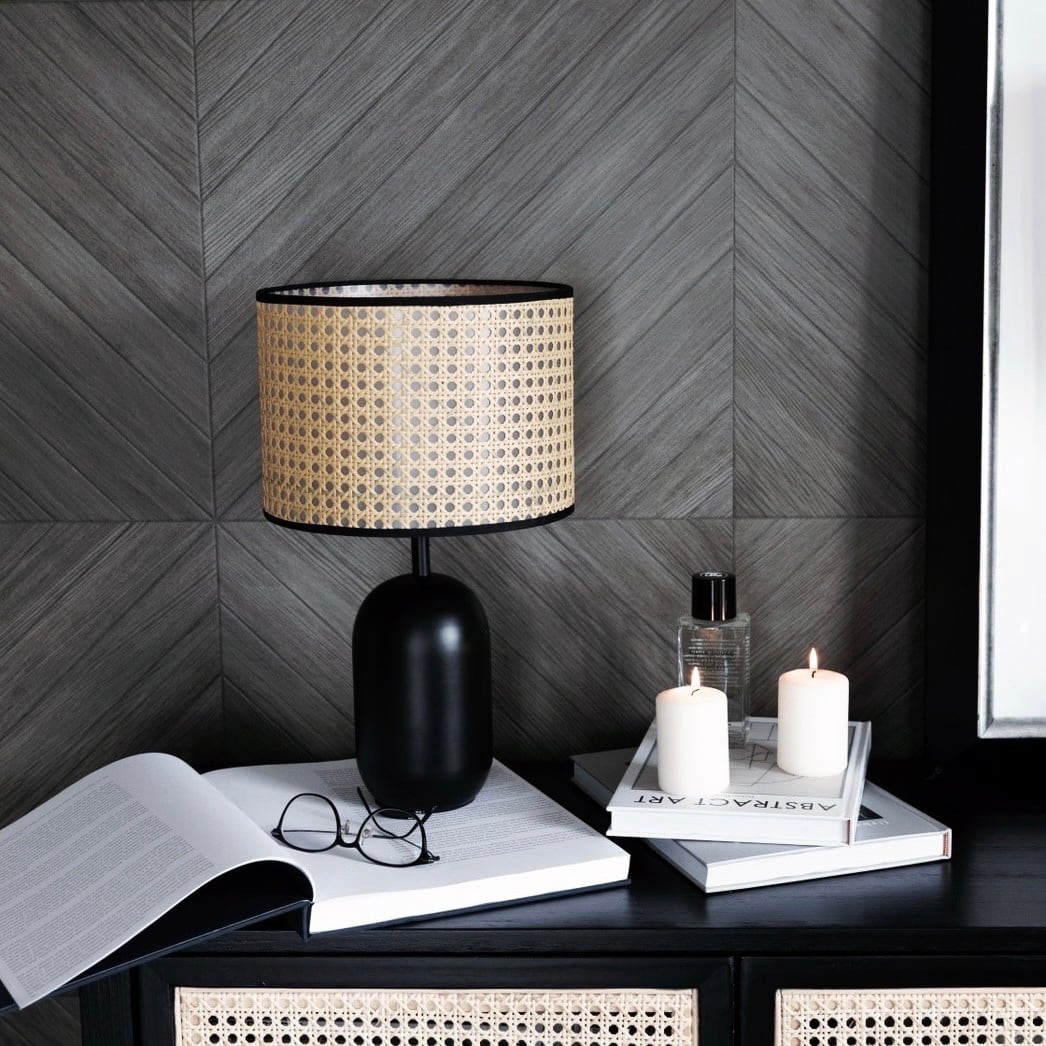 ラタン×ブラックテーブルランプ