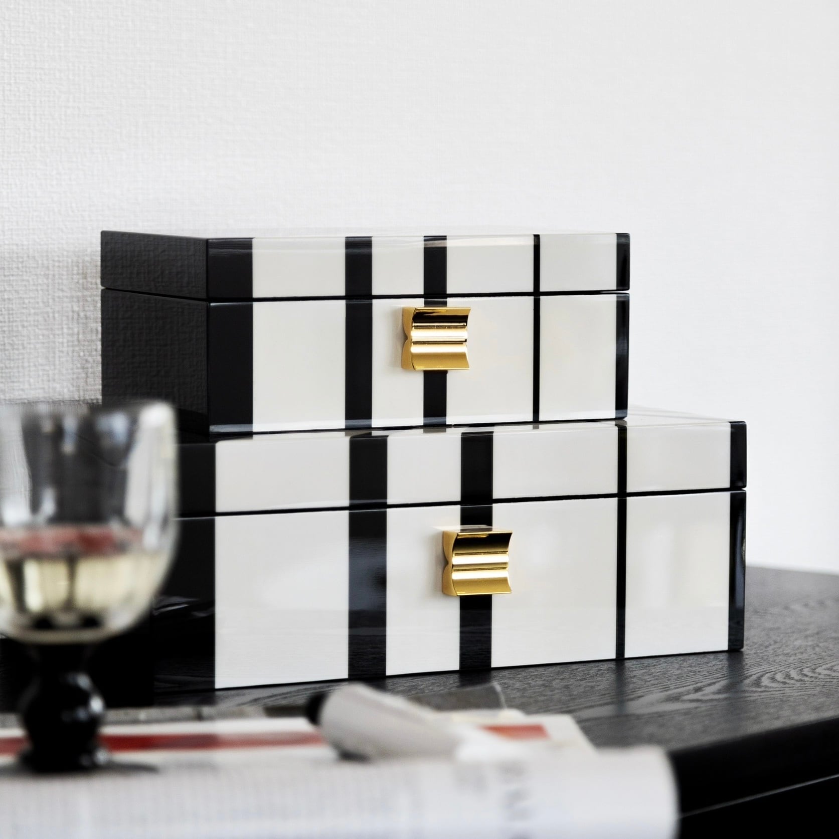 【アウトレット10%OFF】モノトーン×ゴールド インテリアボックス スモール