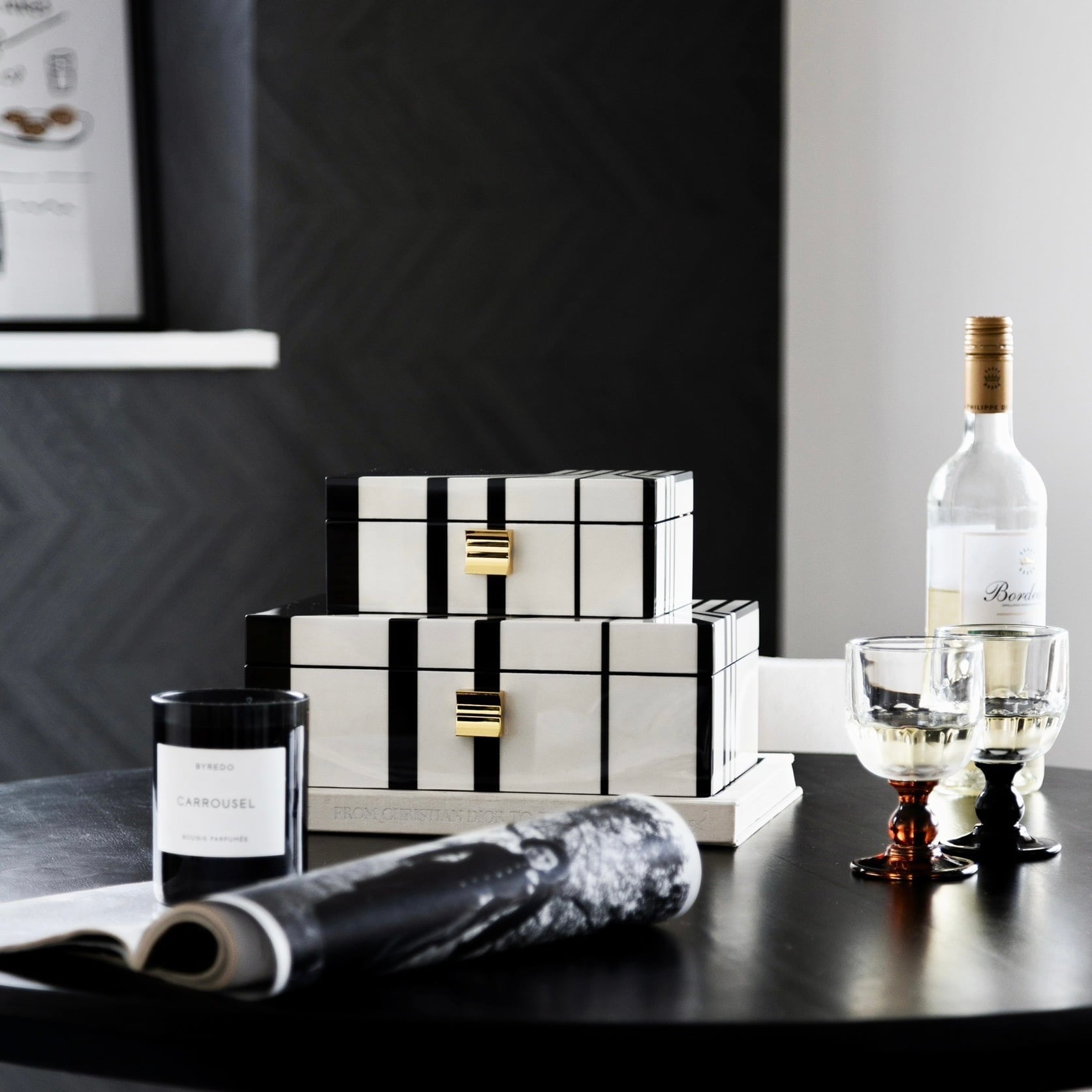 【アウトレット10%OFF】モノトーン×ゴールド インテリアボックス スモール