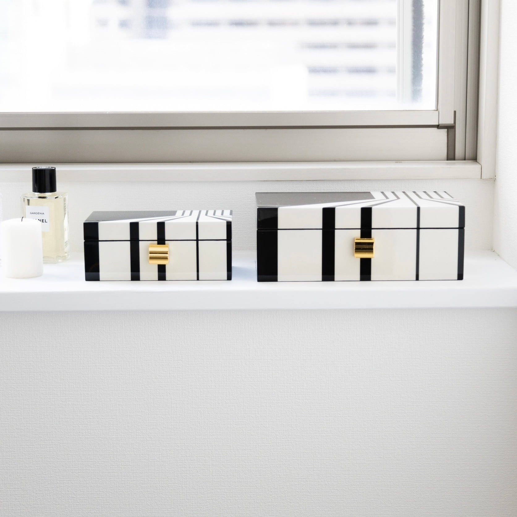 【アウトレット10%OFF】モノトーン×ゴールド インテリアボックス スモール