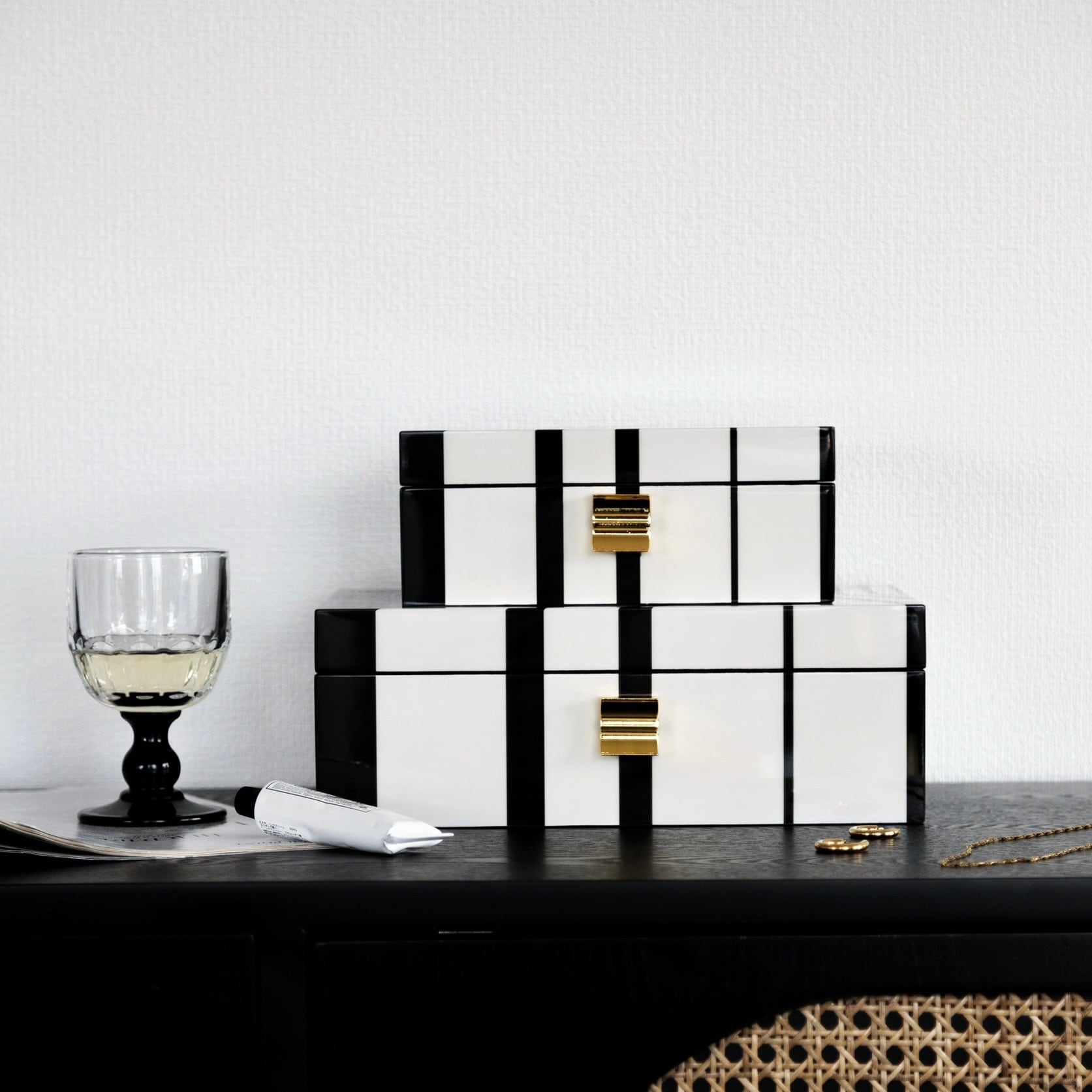 【アウトレット10%OFF】モノトーン×ゴールド インテリアボックス スモール