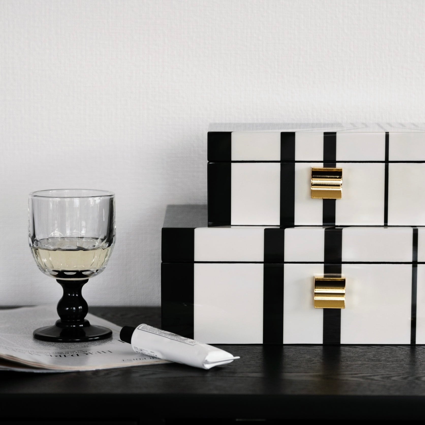 【アウトレット10%OFF】モノトーン×ゴールド インテリアボックス スモール