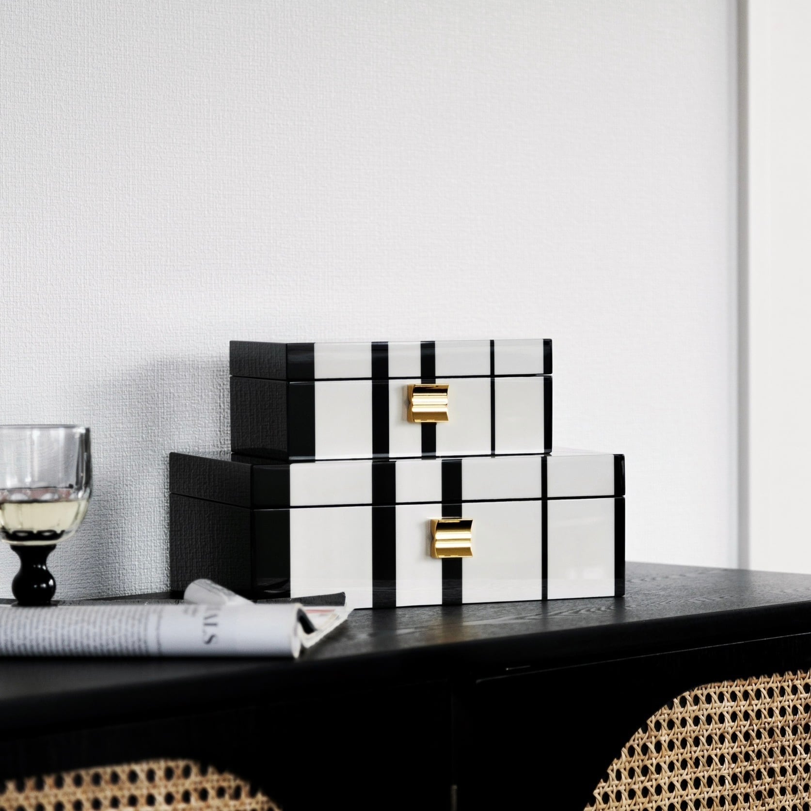 【アウトレット10%OFF】モノトーン×ゴールド インテリアボックス スモール