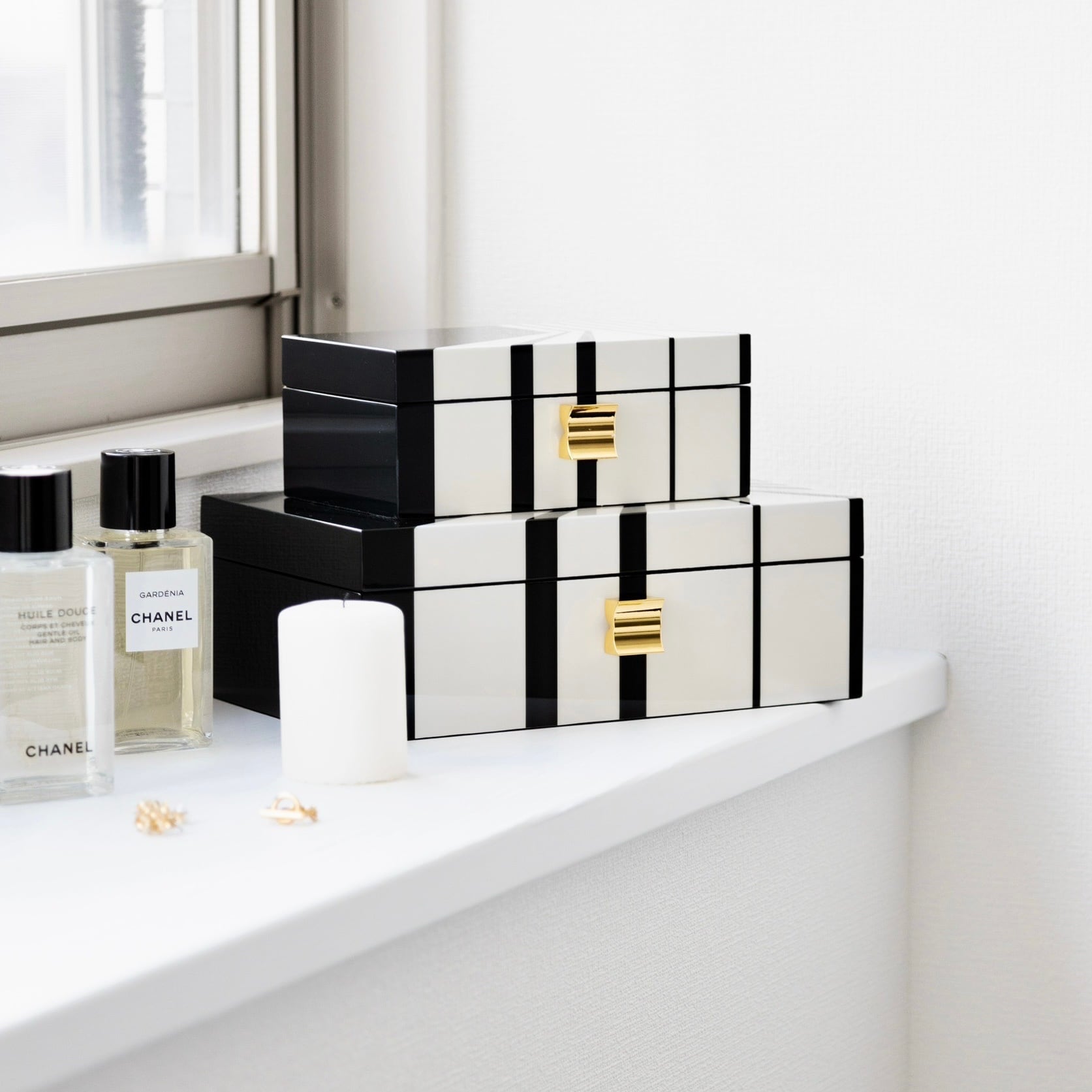 【アウトレット10%OFF】モノトーン×ゴールド インテリアボックス スモール