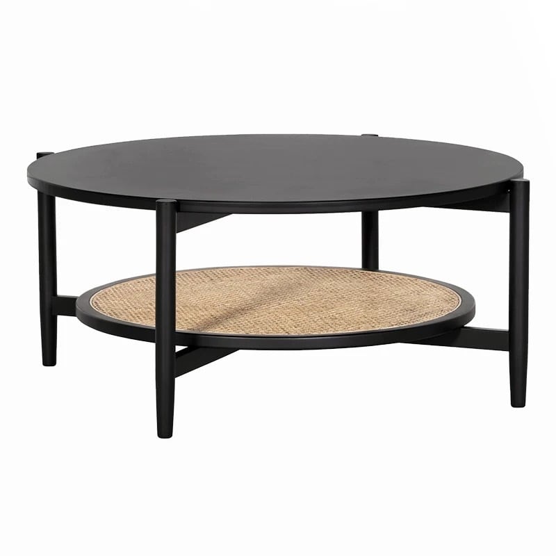 【アウトレット15%OFF】ブラック×ラタン ローテーブル