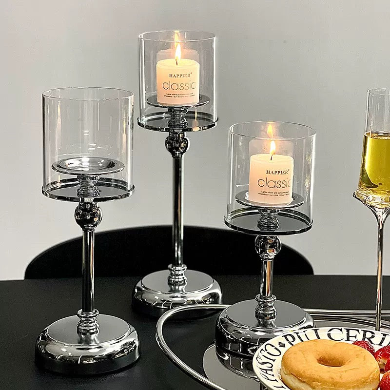 シルバーキャンドルスタンド+キャンドル3点セット