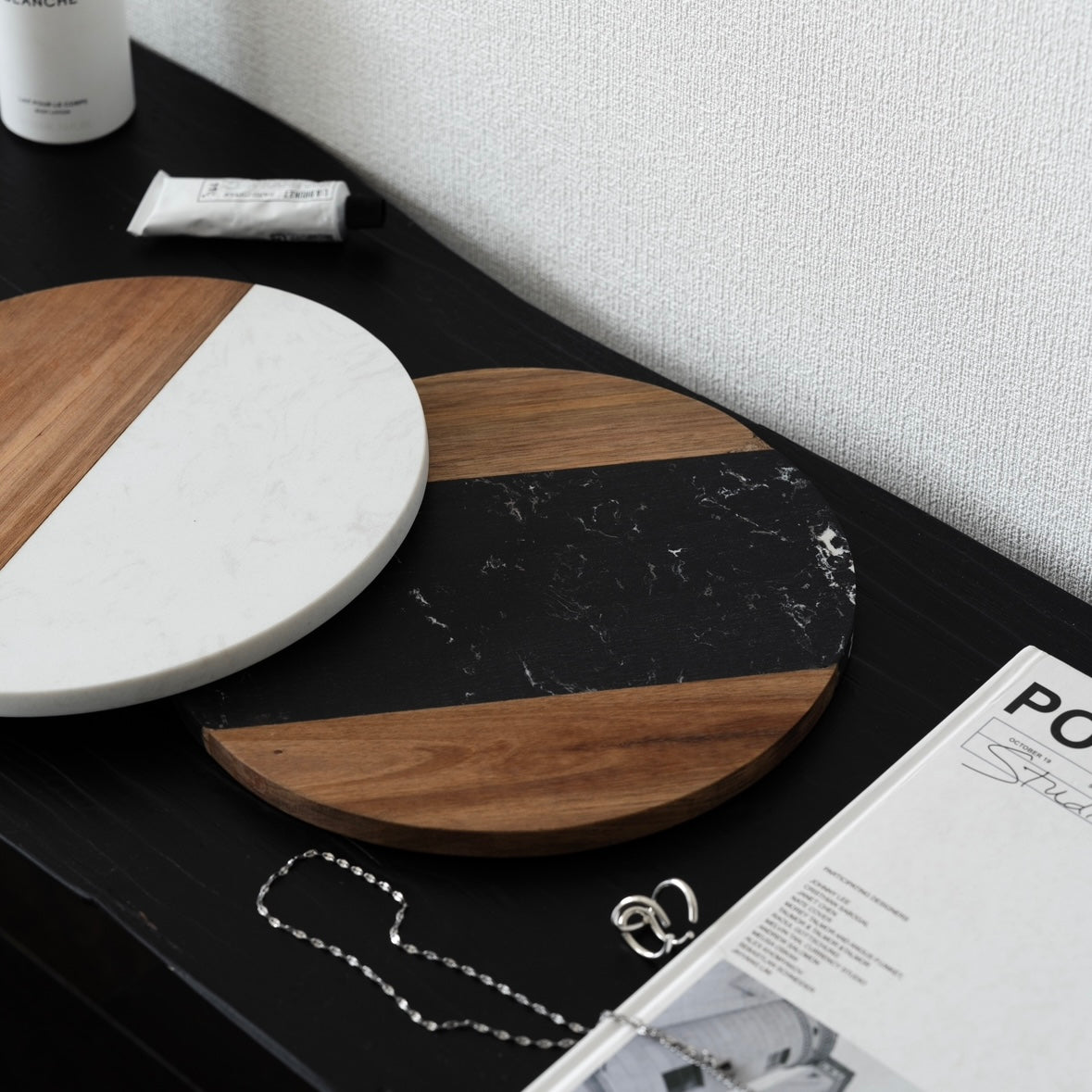 ブラック天然大理石×ウッド プレート