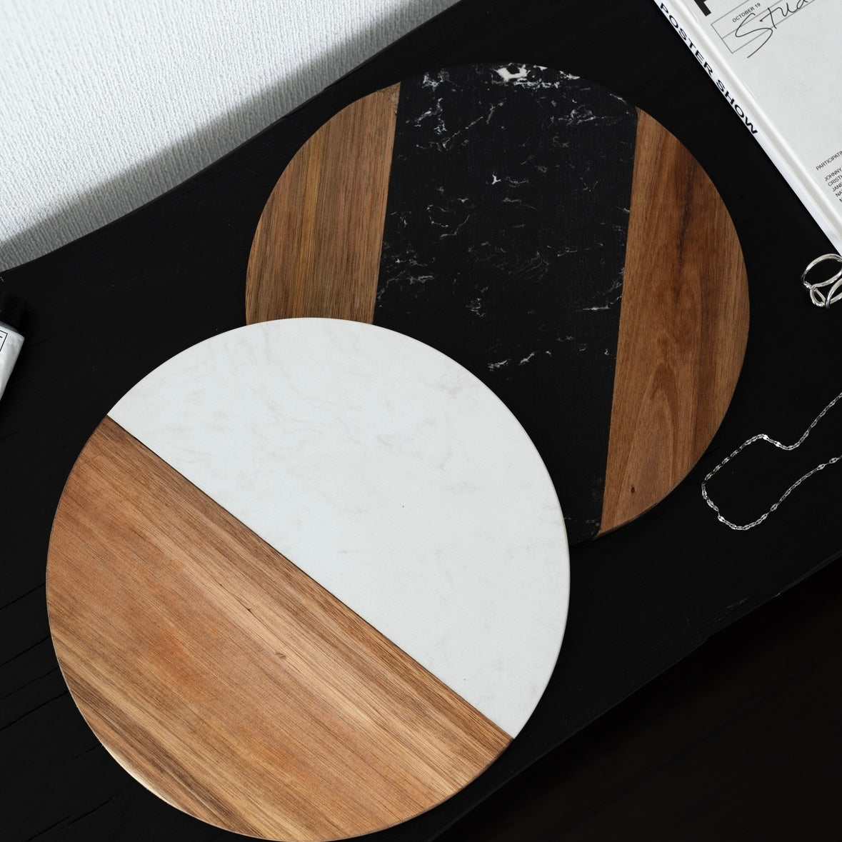 ブラック天然大理石×ウッド プレート