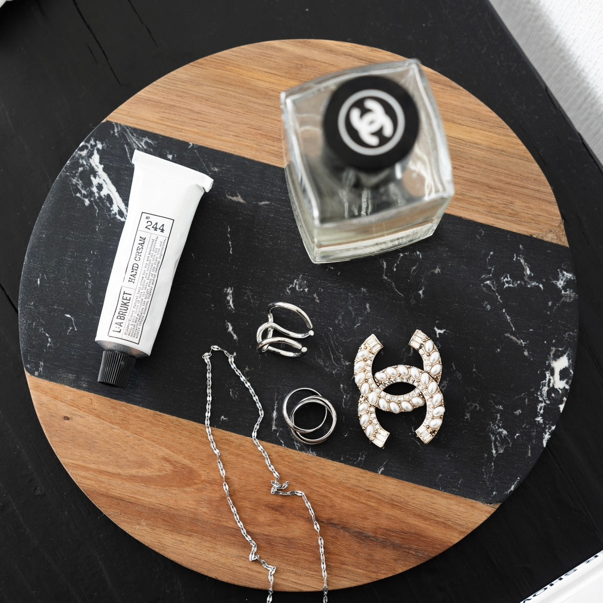 ブラック天然大理石×ウッド プレート