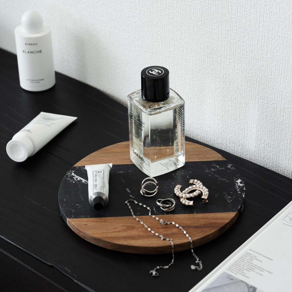 ブラック天然大理石×ウッド プレート