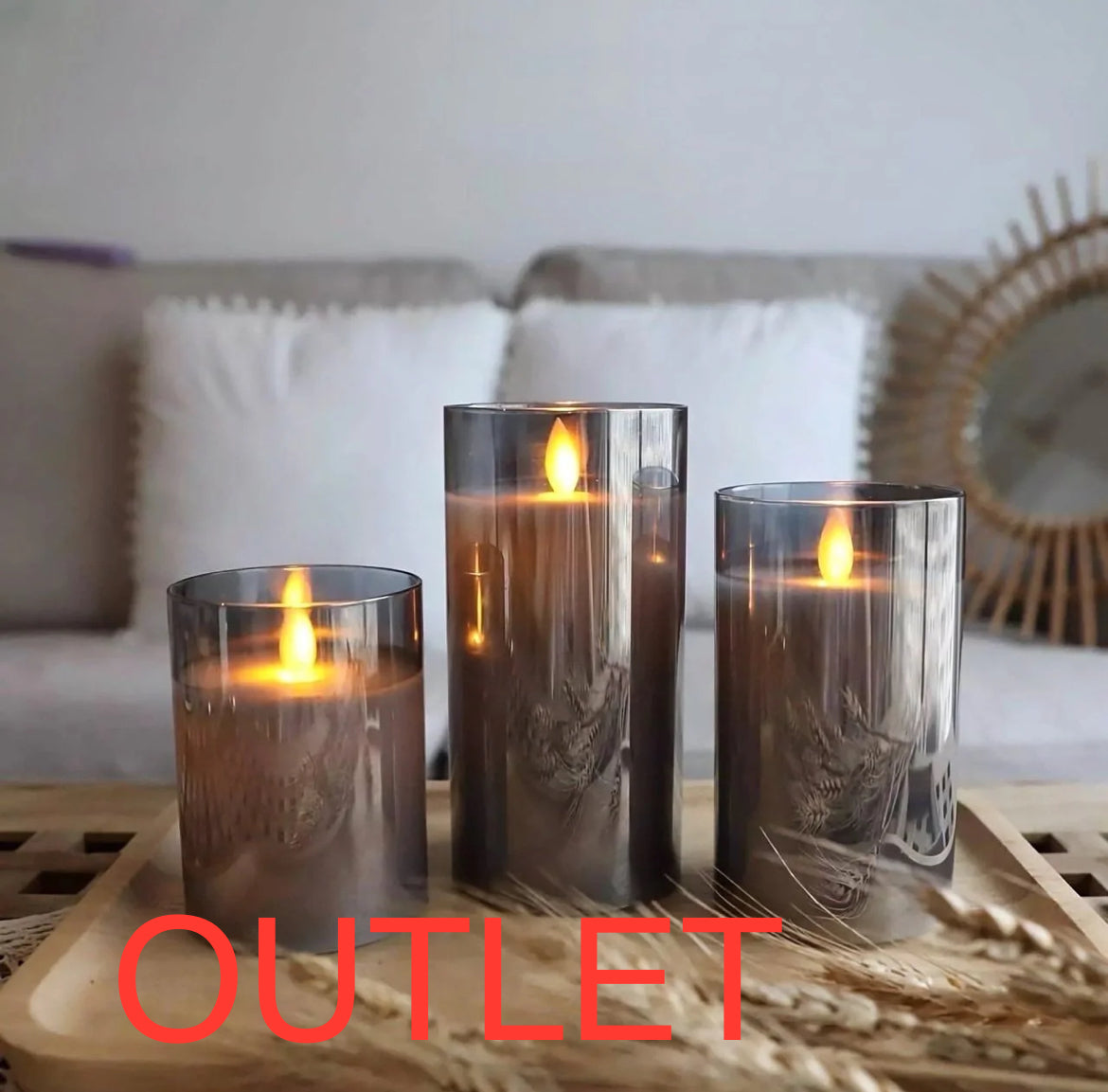 【アウトレット10%OFF】ガラスLEDキャンドル3点セット