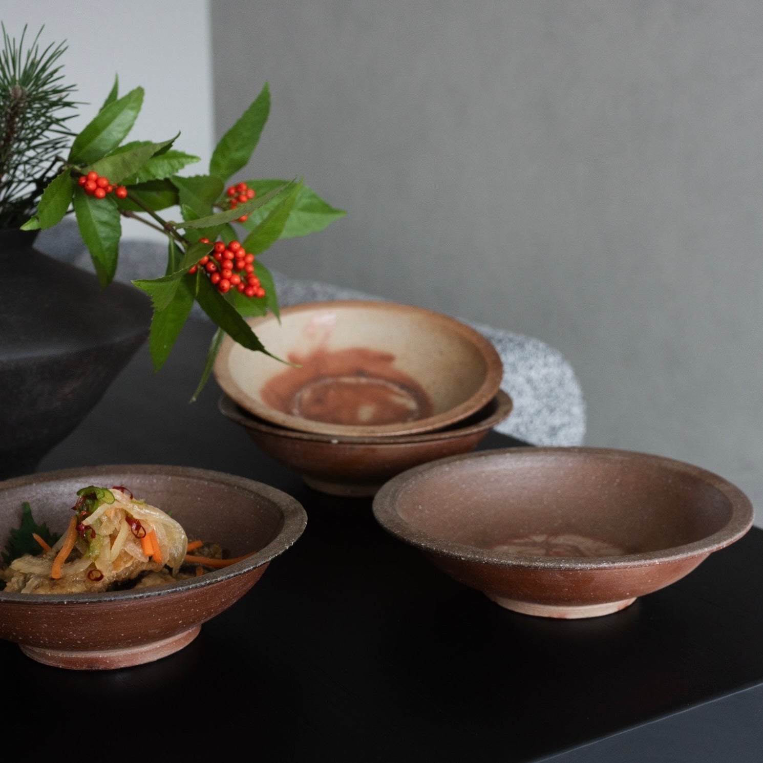 ルビーエンボスボウル [備前焼]