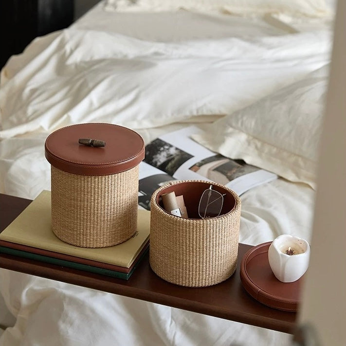 ラタン×レザーリッド　ストレージボックス