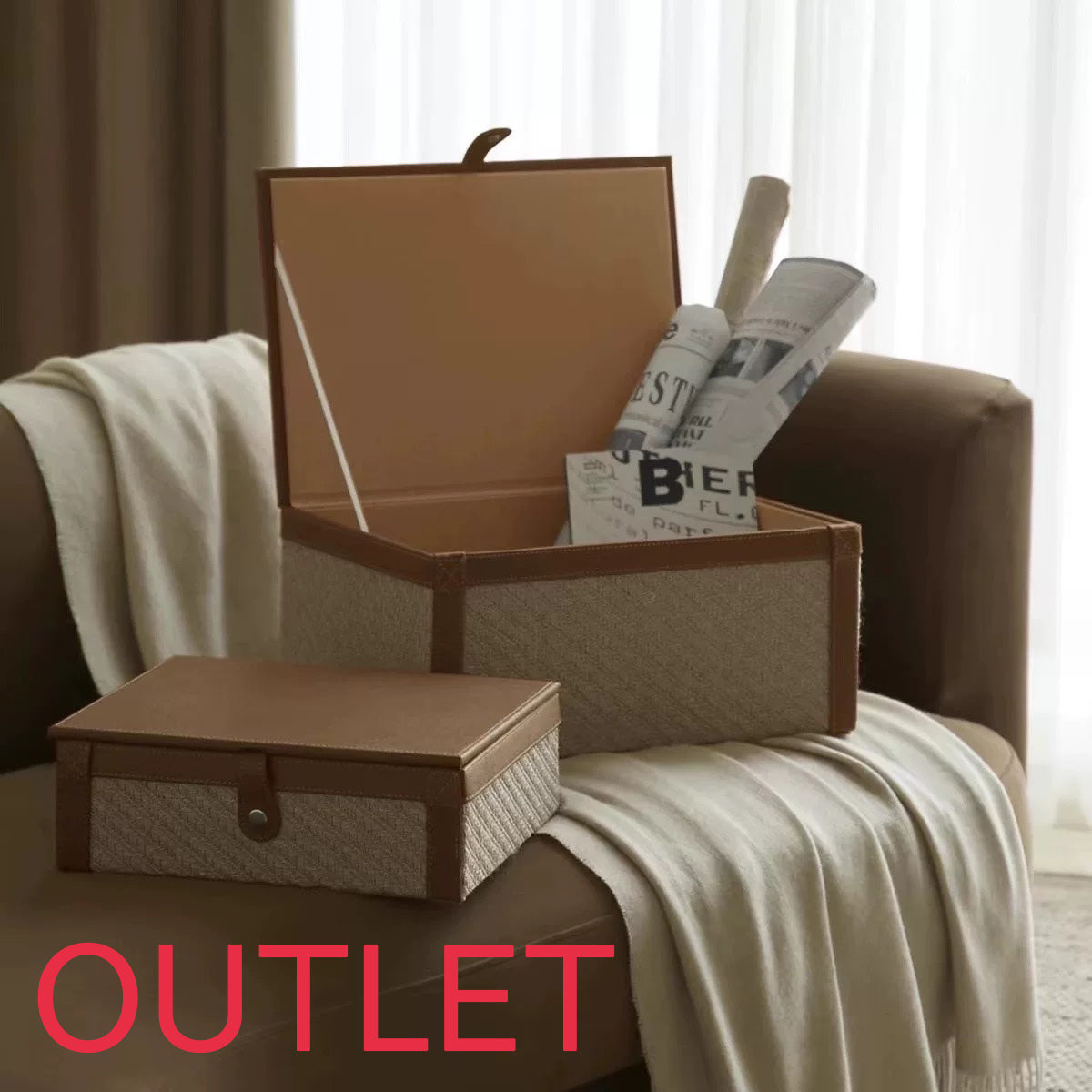 【アウトレット10％OFF】レザーライク　ストレージボックス2点セット